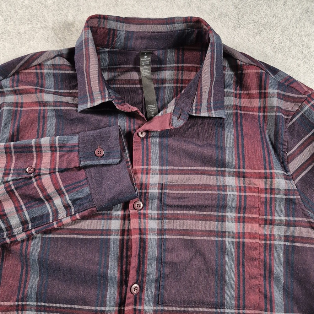 Lululemon Flannel Shirt Mens Masons Peak Button Up Long Sleeve Plaid Red Comfort